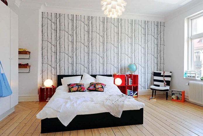 Interiér ložnice ve skandinávském stylu