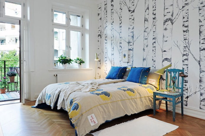 Skandināvu stila guļamistabas interjers
