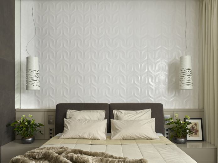 3D-paneler på væggen i soveværelset