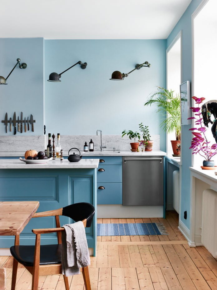 mėlynos virtuvės dizainas