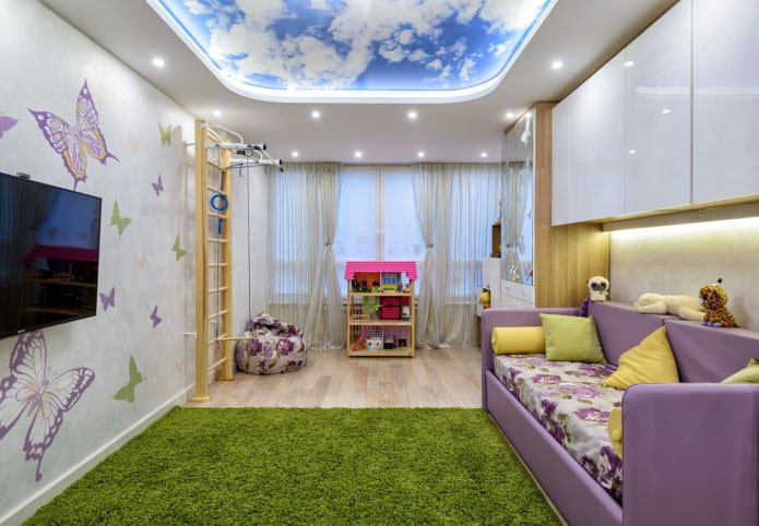 napínací strop v dětském pokoji (obloha)