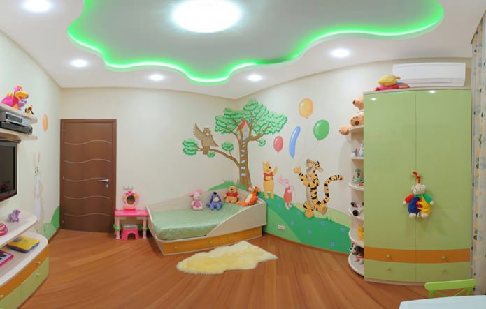 дизайн на опънат таван в детската стая