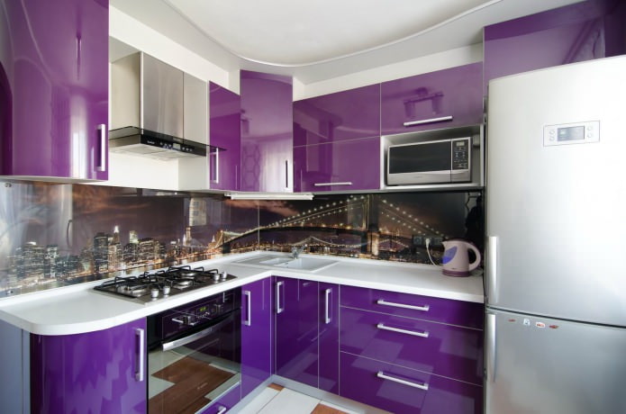 set da cucina viola con grembiule con stampa fotografica