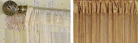 Cortines de fil penjades a la barra de cortina