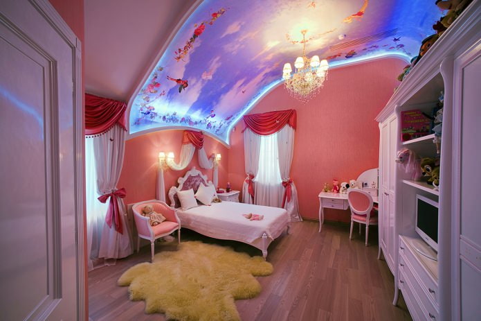 bir kız için temalı yatak odası tasarımı
