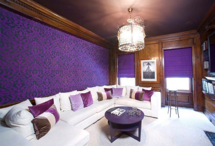 ruskea-violetti olohuone