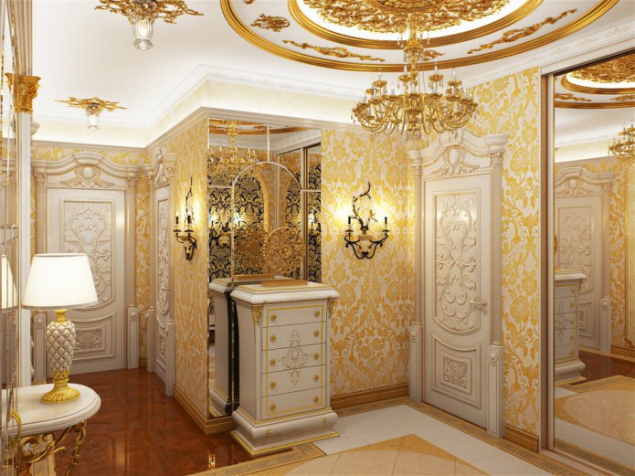 papier peint intissé blanc et or à grands motifs floraux