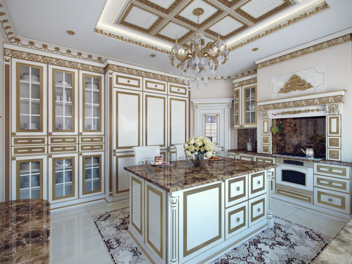 dapur putih dengan hiasan emas
