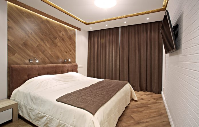 Perdele maro într-un dormitor modern