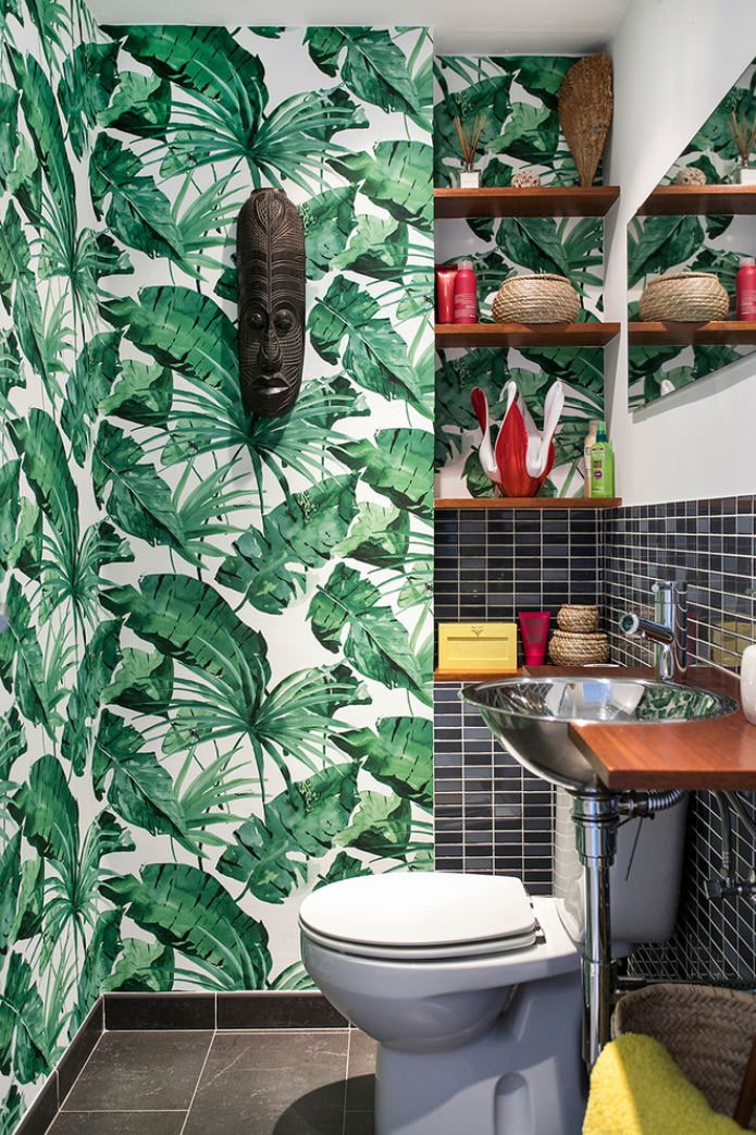 kresba listů kapradiny na zdi na záchodě
