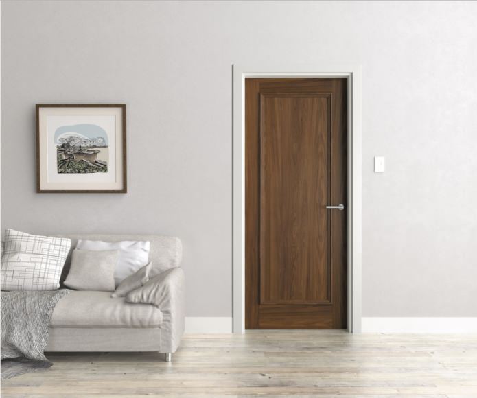 pintu wenge dengan hiasan putih dan papan skirting