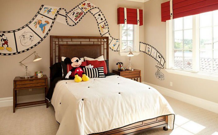 interieur van de kinderkamer met Mickey Mouse