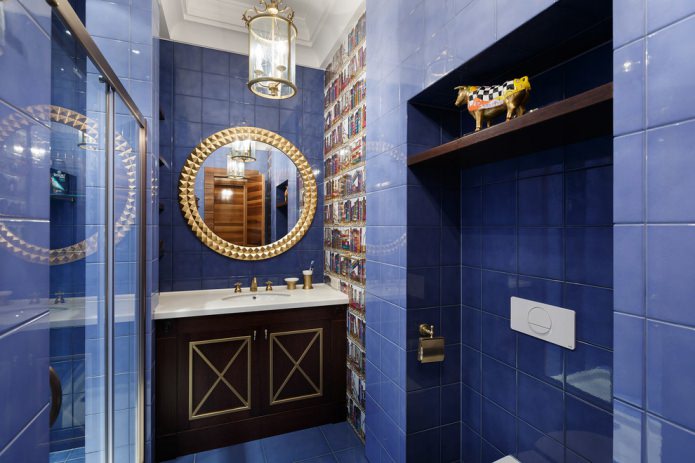 Nội thất phòng tắm với tông màu xanh