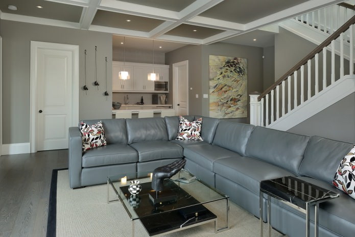 sivý interiér obývacej izby