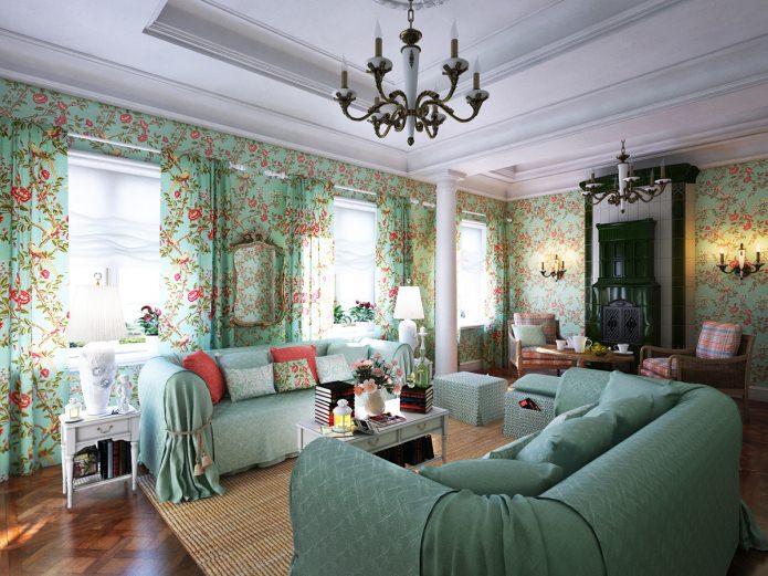 ruang tamu dengan gaya provence