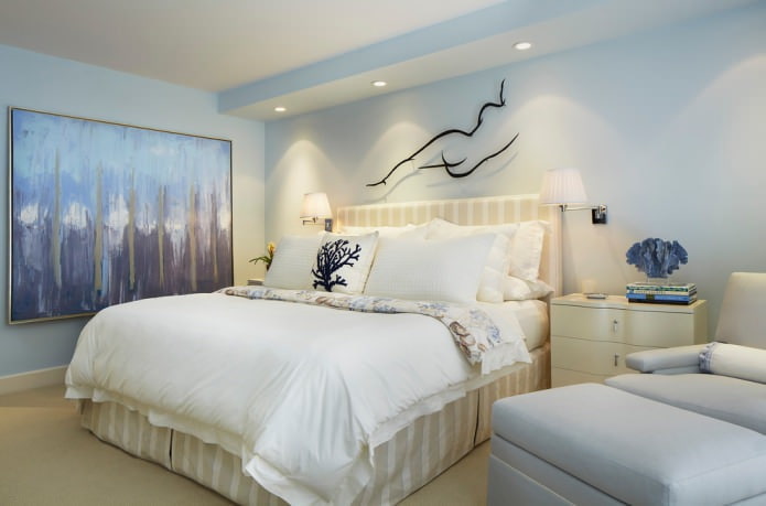 sininen maalaus seinät makuuhuoneessa