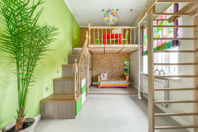 světle zelená zeď v dětském pokoji