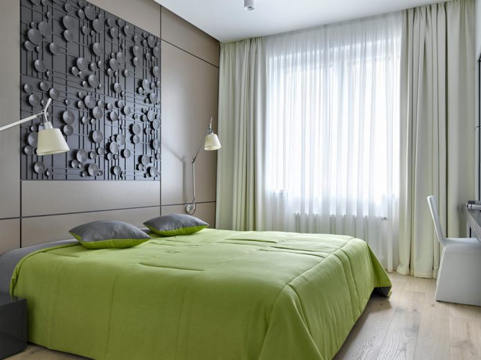 grijs-groen slaapkamer interieur