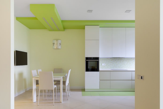 apdailos virtuvė šviesiai žaliais tonais