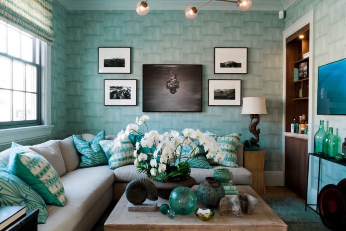 gezellige woonkamer in tiffany kleur