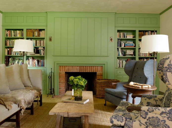 olivové stěny v obývacím pokoji
