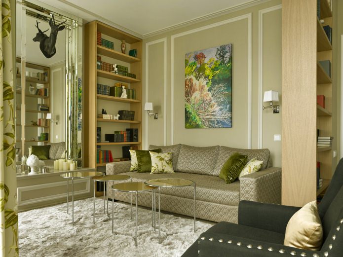 obývací pokoj v olivových tónech