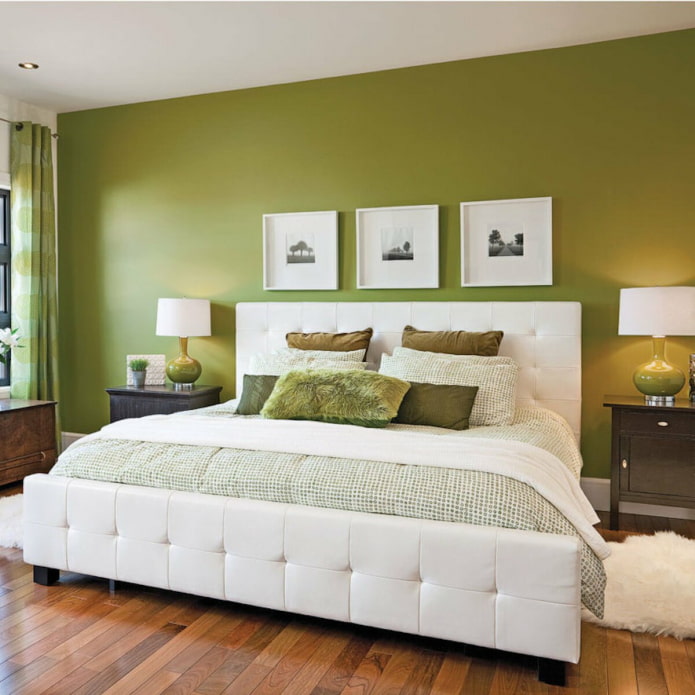 зелена стена в спалнята