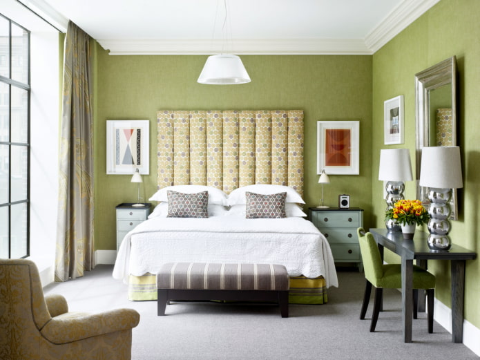 sypialnia w odcieniach zieleni