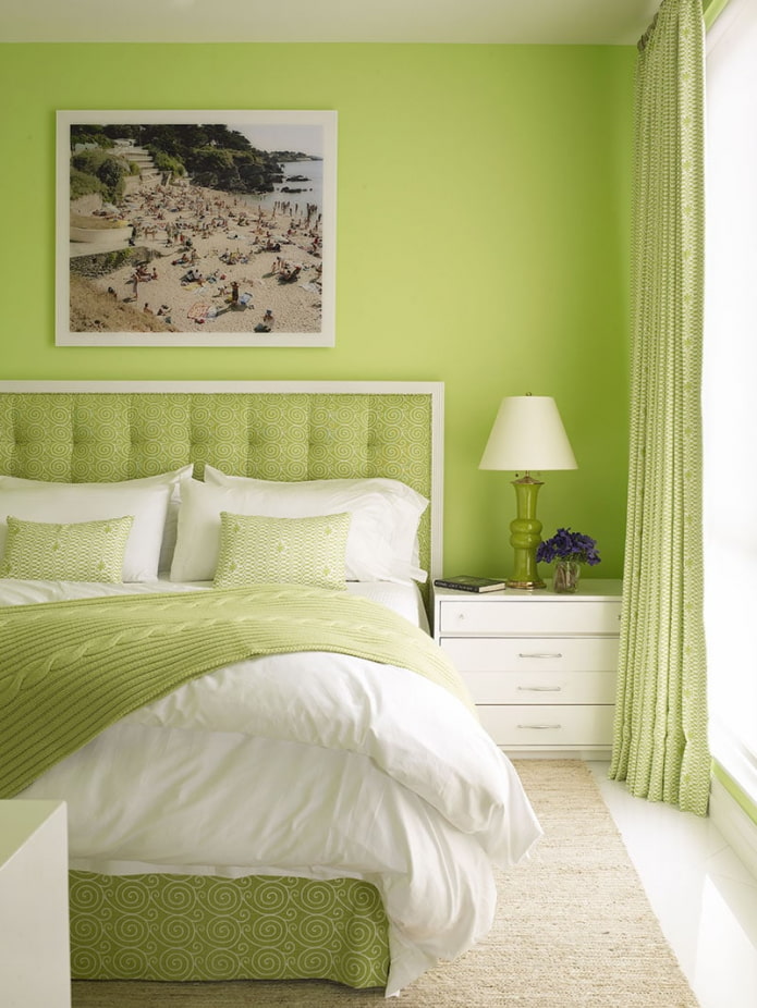 camera da letto nei colori verdi green