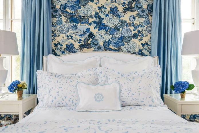 Paper pintat de color beix blau al dormitori