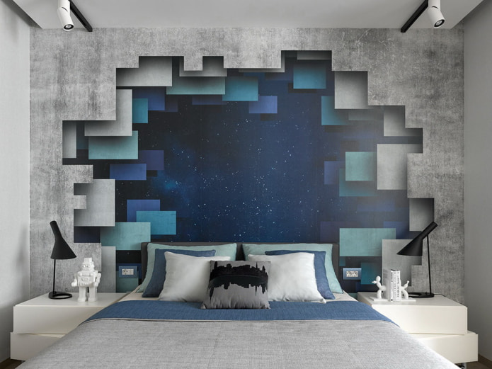 ورق حائط ثلاثي الأبعاد في غرفة النوم