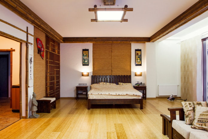 Yatak odasının iç kısmında Japon tarzı