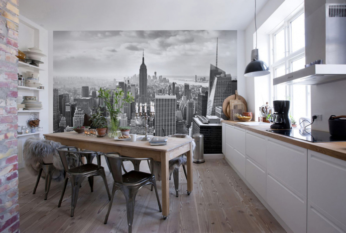 fotoğraf duvar kağıdı ile modern mutfak