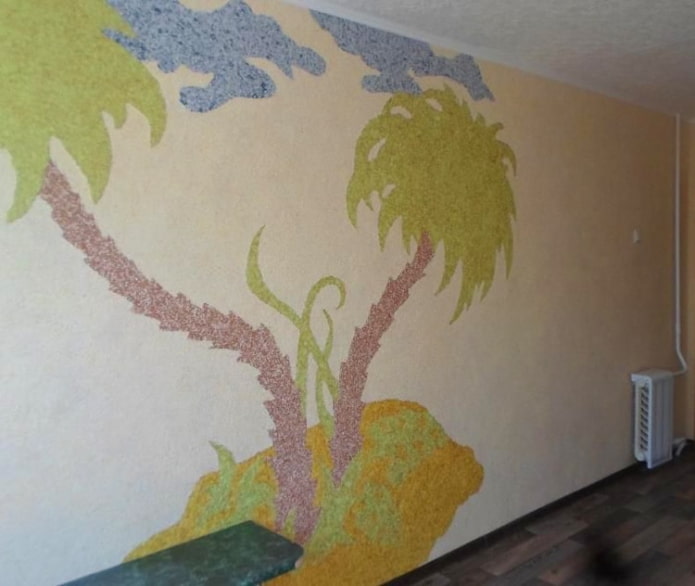 melukis pokok palma di pulau di dinding