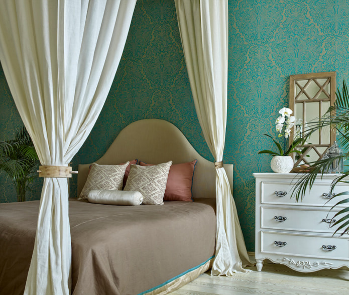 turquoise baldakijn slaapkamer