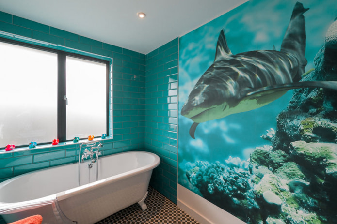 стенопис за баня с щампа на акула