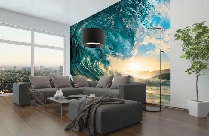 mural dinding dengan corak gelombang