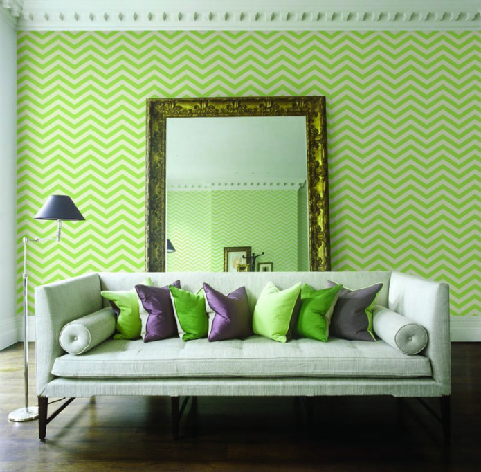 kertas dinding warna hijau muda dengan corak geometri