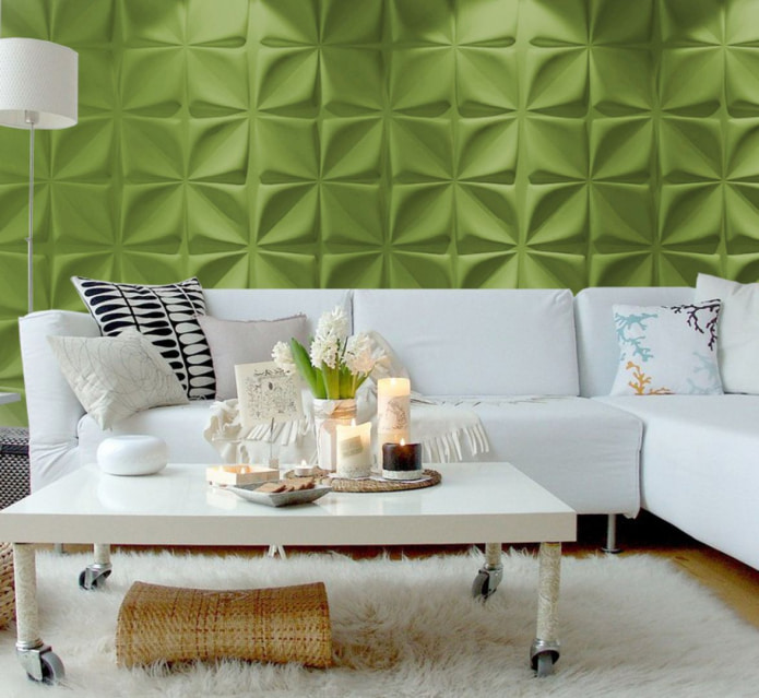الجدران الخضراء الفاتحة في غرفة المعيشة