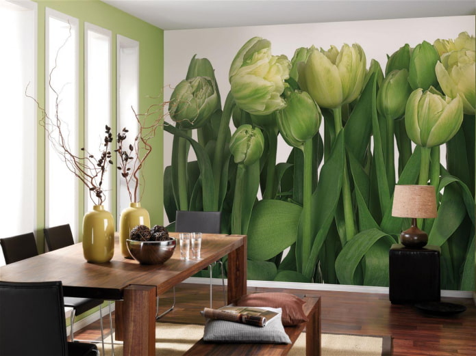 Kertas dinding dengan gambar bunga tulip
