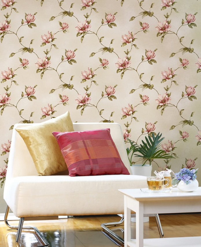behang met magnolia in het interieur