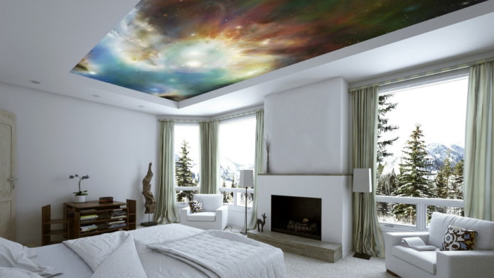 papier peint au plafond avec l'image de l'espace