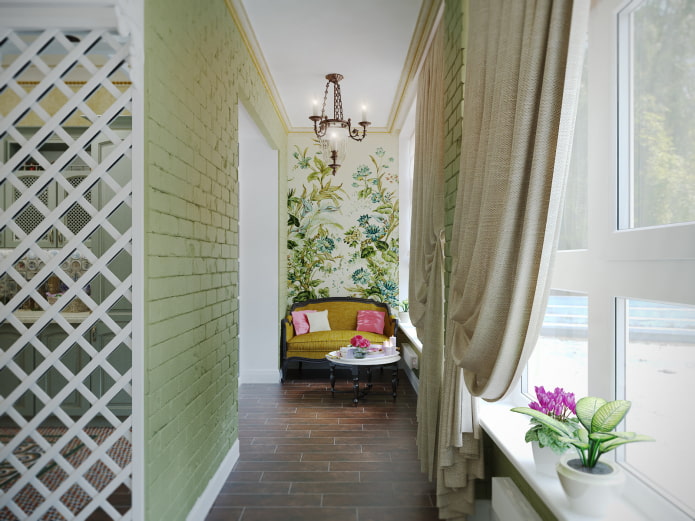 kertas dinding dengan corak bunga di balkoni