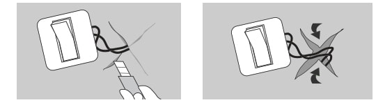 schema van het lijmen van behang rond stopcontacten en schakelaars