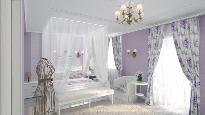 gardiner med en kombination af lilla og hvid