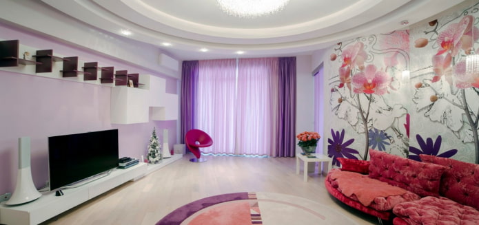 combinatie van lila en roze in het interieur