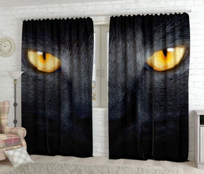 dlhé 3d záclony s obrazom mačacích očí