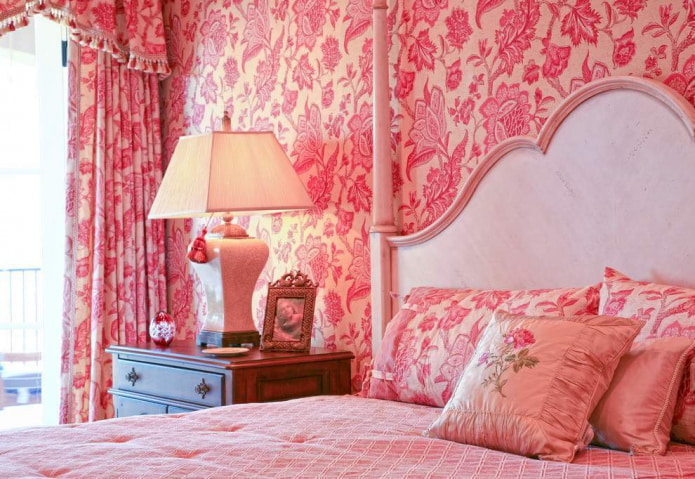 pink curtains with floral pattern