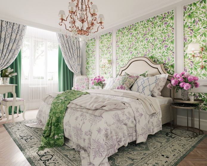 rèm cửa đôi trong phòng ngủ theo phong cách Provence