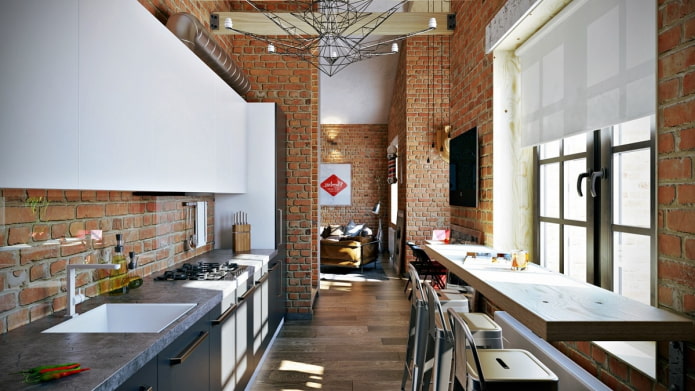 ролетни щори в кухня в стил таванско помещение